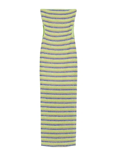 Bershka Rochie tricotat albastru / maro deschis / verde deschis alb