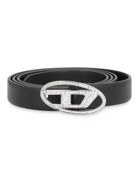 Diesel pasek skórzany OVAL D LOGO STRASS 20 czarny