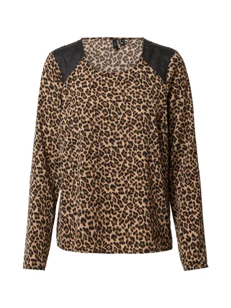VERO MODA Tricou SERENA crem / maro negru