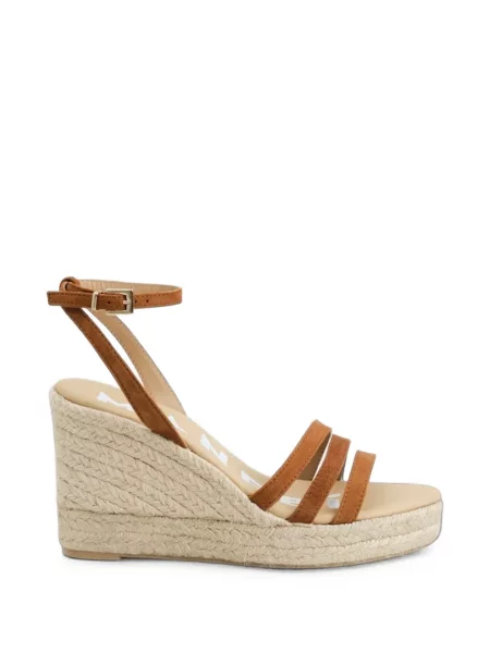 Espadrile Manebi din piele de căprioară cu pană maro