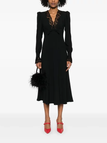 Rochie midi Alessandra Rich cu decolteu în V până la genunchi de costum negru