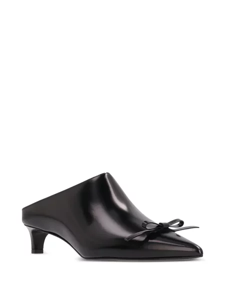 Klapki mules Jil Sander z kokardką skórzane czarne