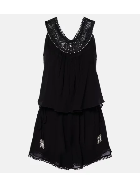 Salopetă scurtă Isabel Marant de mătase cu mărgele negru