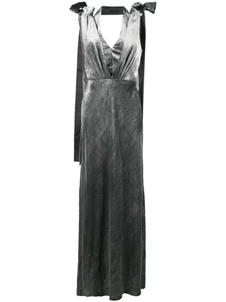 Rochie Alberta Ferretti de catifea cu decolteu în V argintiu