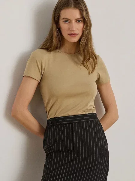 Lauren Ralph Lauren tricou basic pentru femei din cu bej