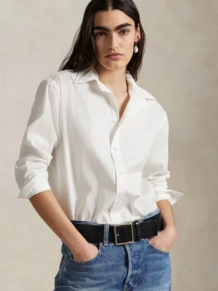 Košulja Polo Ralph Lauren Long Sleeve Light Shirt za žene relaxed s klasičnim ovratnikom bijela
