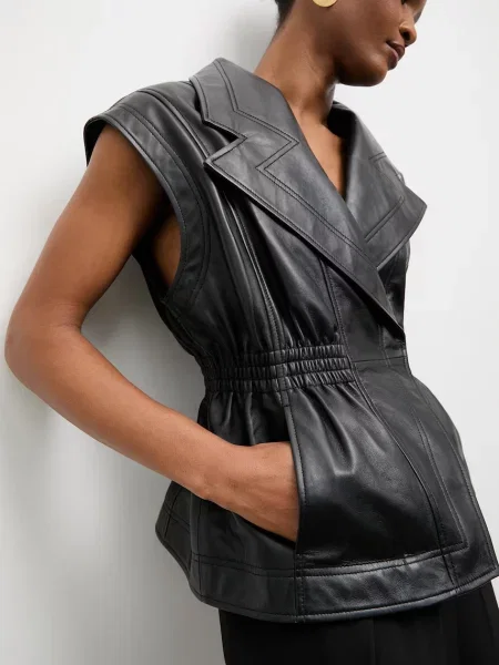 Answear.LAB vestă pentru femei din piele NIVA Unscripted Collection negru