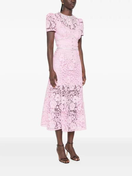Rochie midi Self-portrait cu model floral din dantelă roz