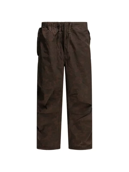 Pantaloni Beams Plus cu model floral cu imagine cu cordon maro