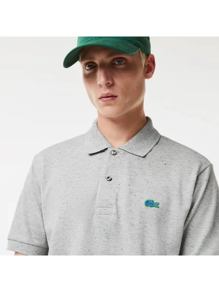 Lacoste Koszulka Polo Classic Fit Z Nadrukiem W Kropki Z Bawełny Piqué szara