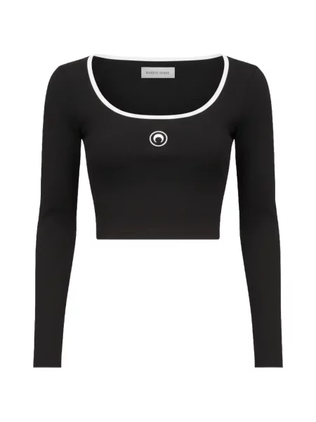 Top Marine Serre cu broderie din jerseu negru