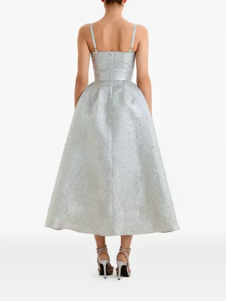 Rochie midi Post Meridiem din jacard până la genunchi de costum argintiu