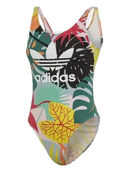 Body Adidas cu imagine cu model floral din piele de căprioară roz