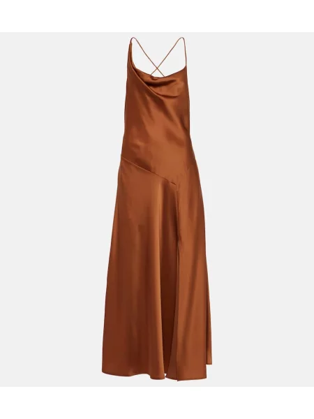 Satynowa sukienka maxi Polo Ralph Lauren asymetryczna garniturowa brązowa