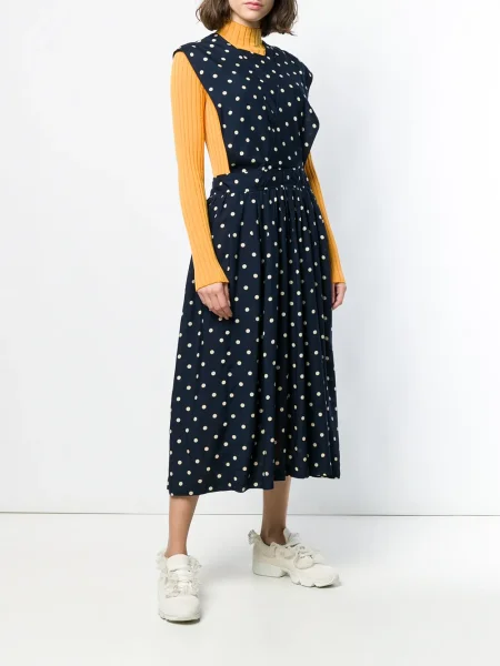 Puntíkaté oblekové midi šaty Comme Des Garçons Pre-owned po kolena modré