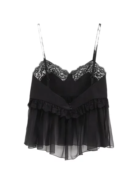 Top Chloé cu volane din dantelă negru