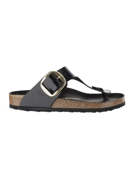 Klapki Birkenstock skórzane na sprzączkę czarne