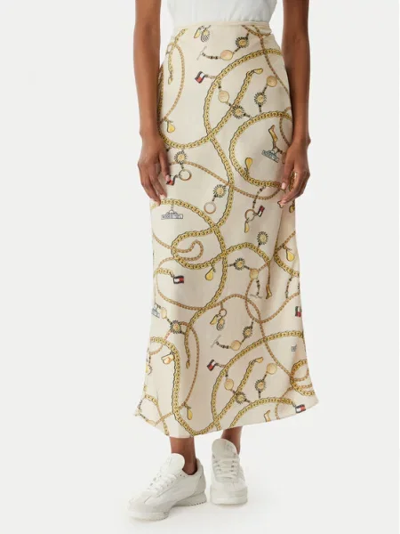 Tommy Jeans Fustă maxi Chain Print deschis bej