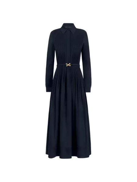 Rochie tip cămașă Oscar De La Renta cu funde evazată albastru