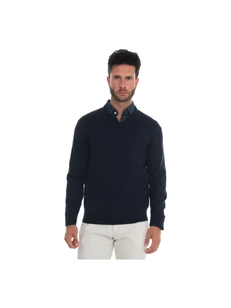 Sweter Boss z dekoltem w serek niebieski
