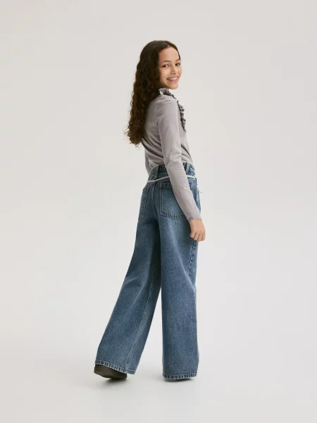 Reserved Джинси super wide leg з мереживом темно-синій сині