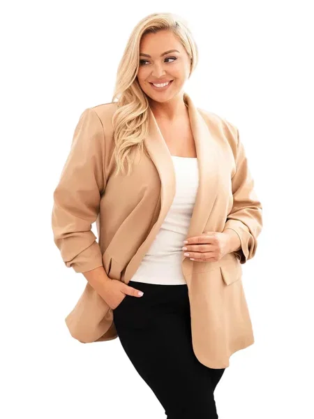 Kesi Włoski elegantní plus size sako camelová černé