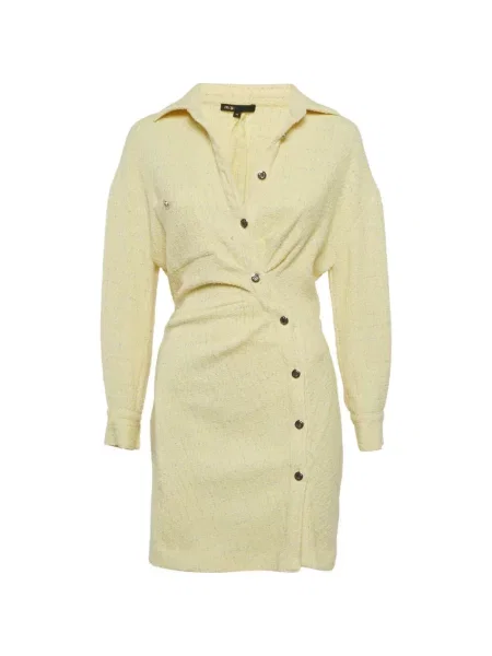 Rochie mini Maje asimetrică din tweed galben