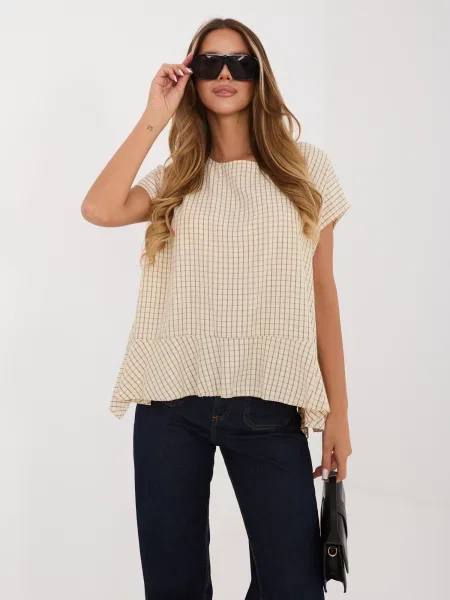 Bluză Italy Moda în carouri bej