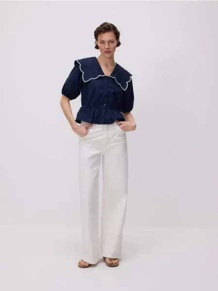 Reserved Blugi wide leg cu talie medie alb