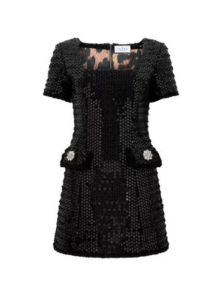 Rochie mini Philipp Plein cu paiete din tweed negru