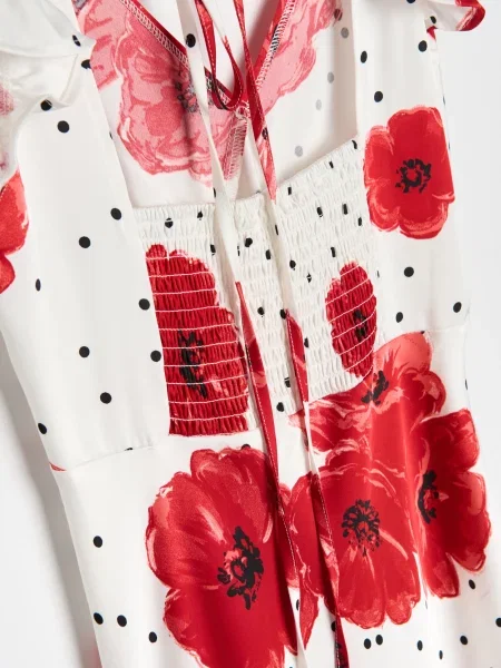 Міді сукня в горох із маковим мотивом різнобарвний