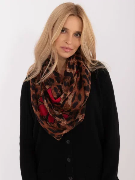 Fular Fashionhunters cu model floral cu imagine maro
