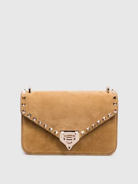 Замшева сумка крос-боді Rockstud Valentino коричнева