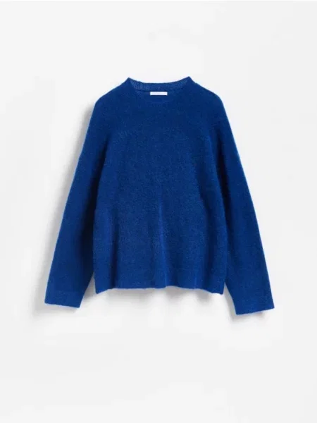 Reserved Pulover cu adaos de lână de alpaca albastru-cobalt albastru