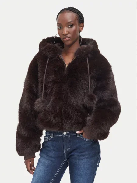 Palton de blană Juicy Couture cu blană maro
