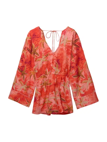 Pull&Bear Salopeta verde deschis / portocaliu mandarină pastel roșu