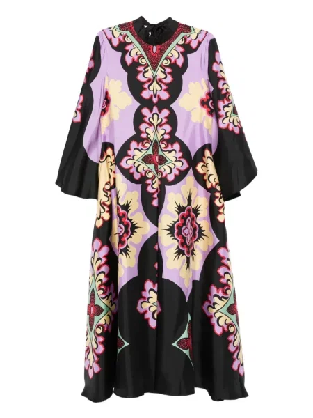 Rochie maxi La Doublej de mătase cu imagine de costum violet