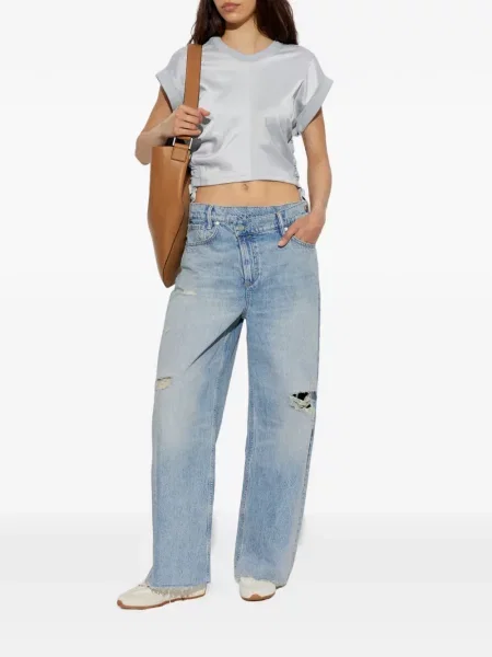 Tricou Allsaints cu volane albastru