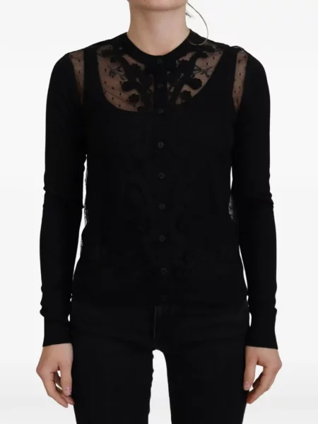 Cardigan Dolce & Gabbana cu model floral cu aplicații din dantelă negru