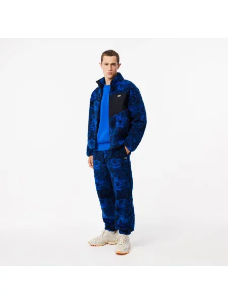 Lacoste Spodnie Dresowe Z Kwiatowym Wzorem Sherpa granatowe