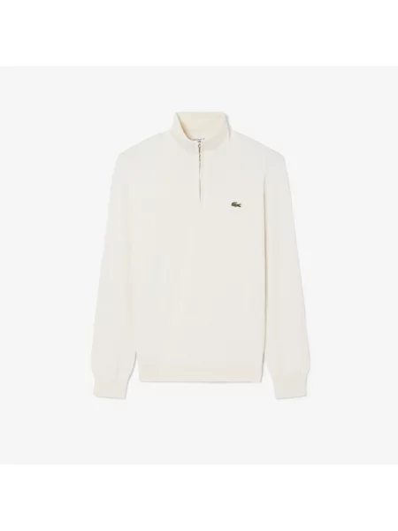 Lacoste Sweter Z Wysokim Kołnierzem I Zamkiem Kremowy biały