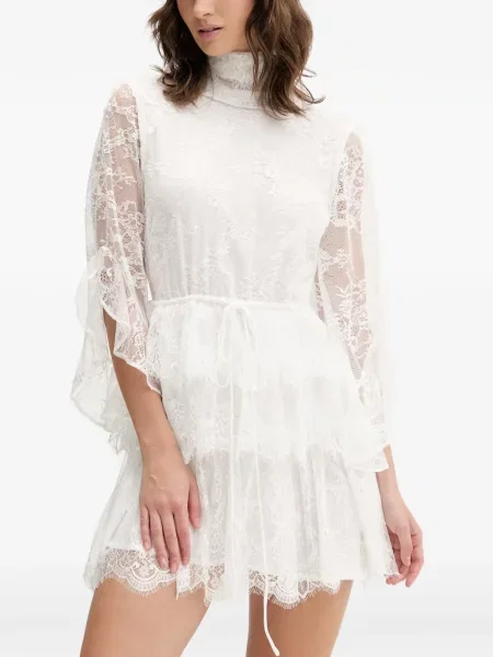 Rochie mini Bardot din dantelă alb