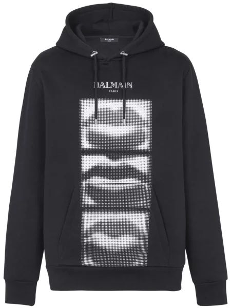 Hanorac cu glugă Balmain cu imagine negru
