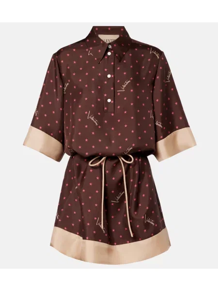 Rochie tip cămașă Valentino de mătase cu imagine maro