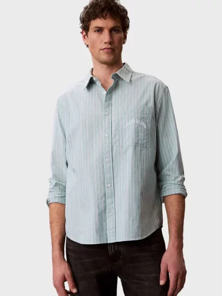 У смужку твілова джинсова сорочка Calvin Klein Jeans зелена