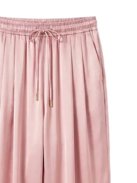 Pantaloni Danamé din satin cu cordon roz