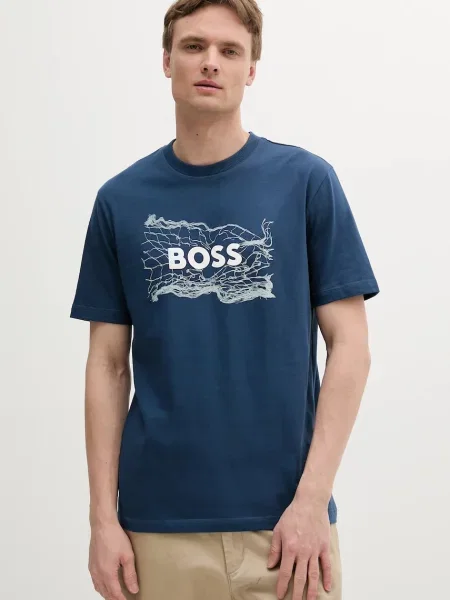 Тениска BOSS Orange с принт синьо