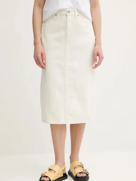 Levi's spódnica jeansowa HR BACK SLIT SKIRT midi ołówkowa beżowy