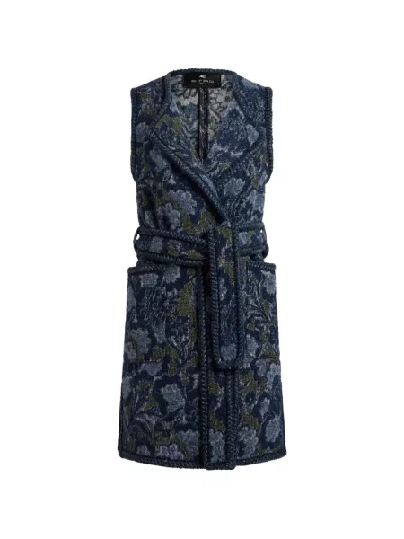 Lung vestă Etro cu model floral din jacard albastru