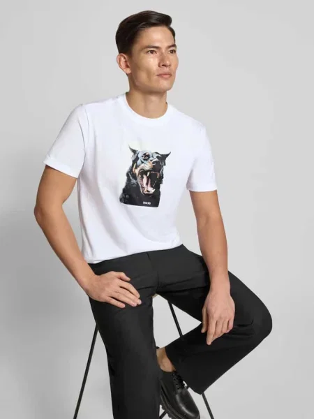 T-shirt o kroju slim fit z czystej bawełny model ‘TE_DOBERMANN’ Boss Orange biała